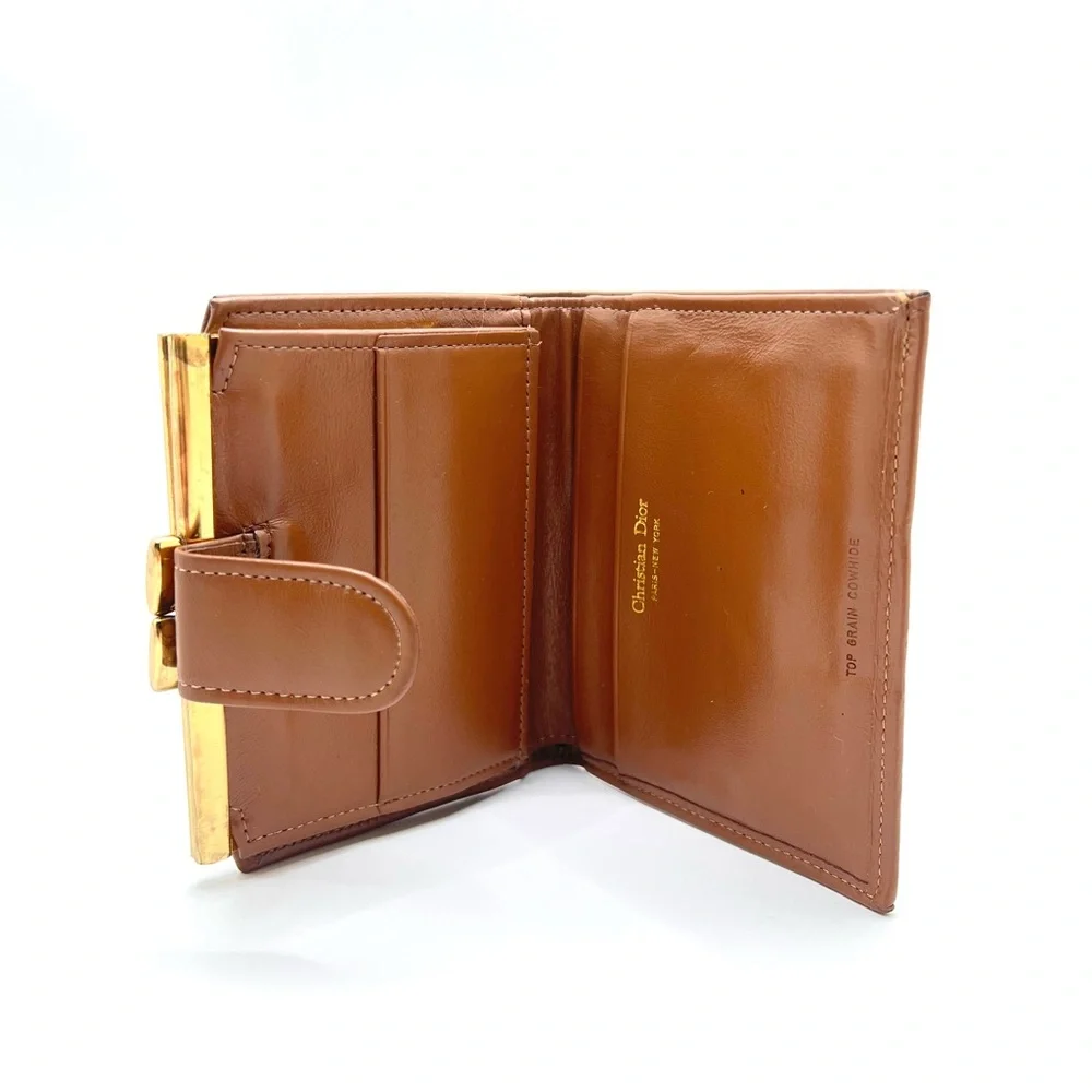 Authentic Christian DIOR Vintage Honeycomb Leather & Canvas Compact Wallet